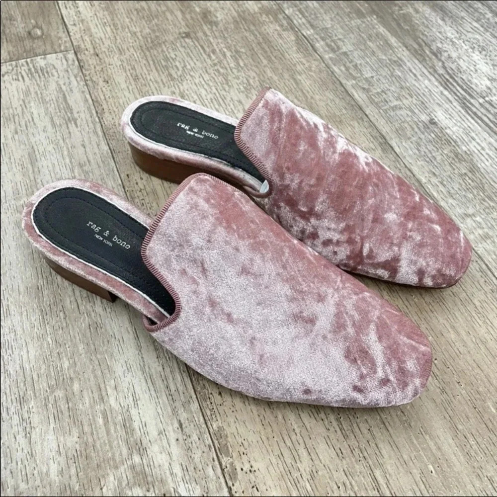 NEW Rag & Bone Luis Mule Pink Mauve Velvet Stacked Heel Loafer size 36 - Picture 5 of 16